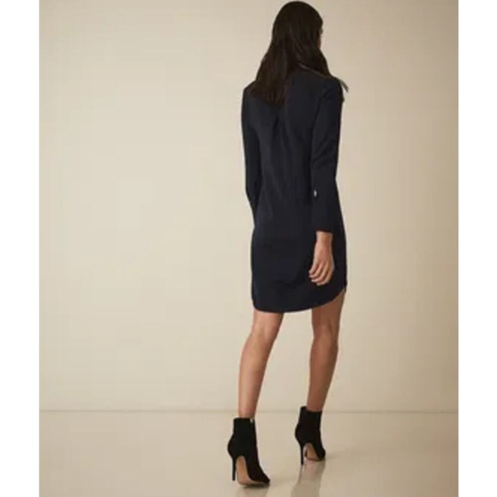 Reiss Mirela Neck Tie Knee Length Long Sleeve Dress Navy Blue Women's Size XS - Picture 4 of 16